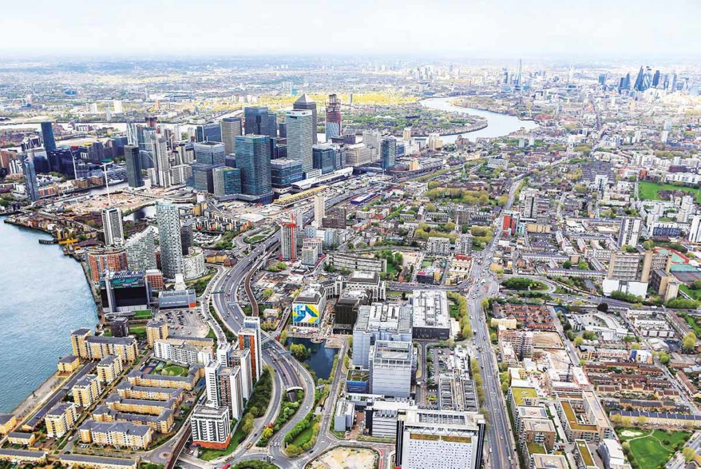 drone view of London city in the daytime
