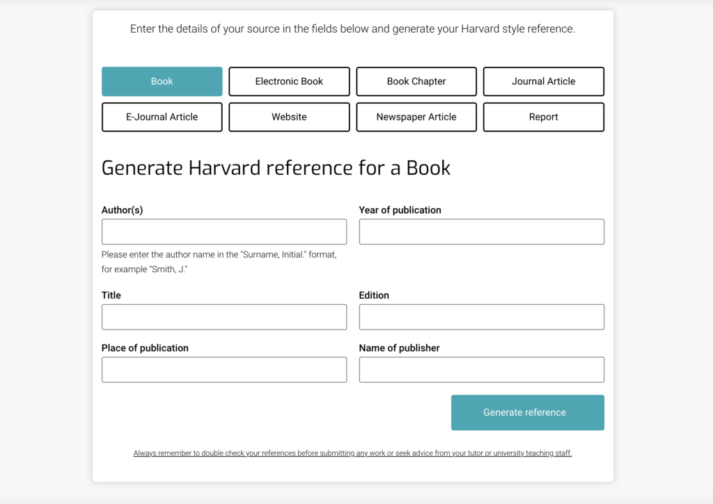 Free Harvard referencing generator